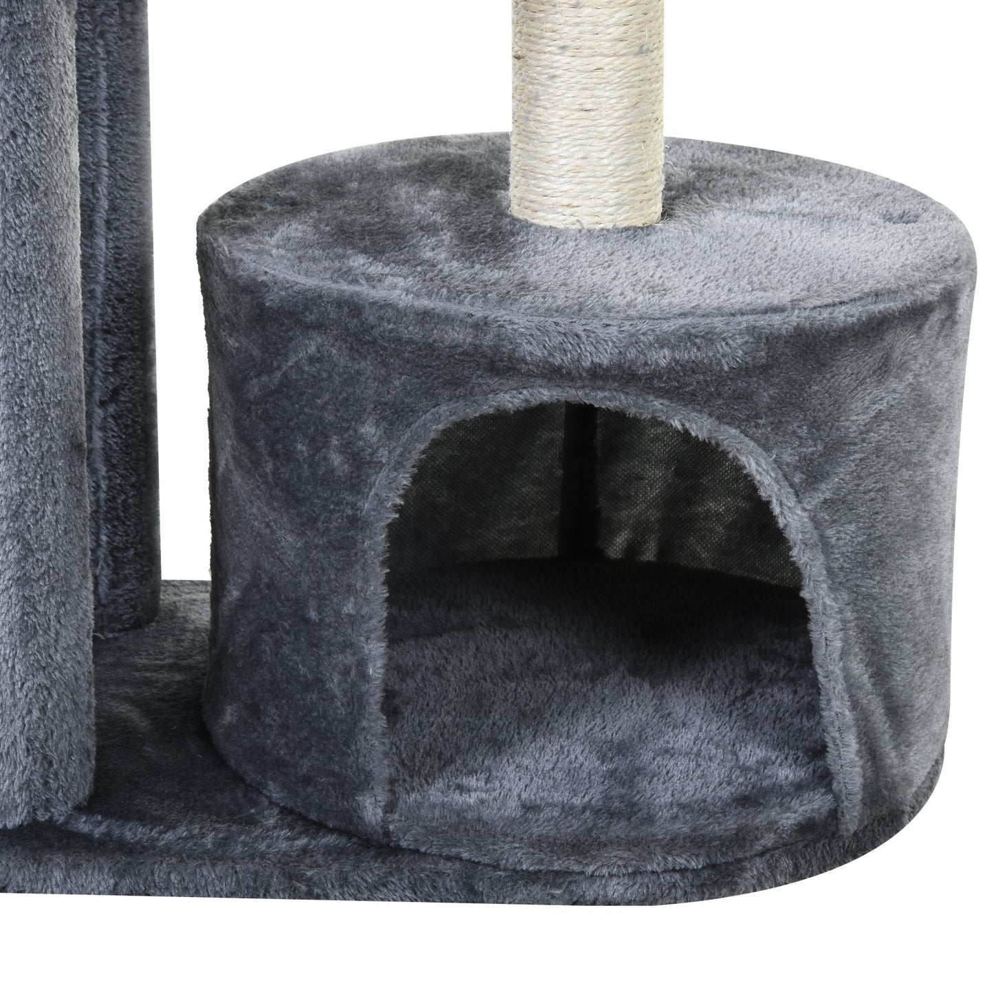 PawHut Cat Multi-Activity Tree Tower w/ Perch House Scratching Post Platform Play Ball Plush Covering Play Rest Relax Grey White