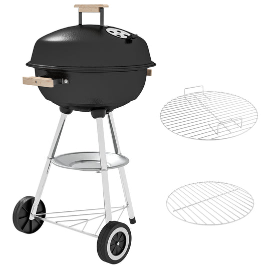 Outsunny przenośny okrągły grill węglowy BBQ z pokrywką, kontrola ciepła na zewnątrz, patio, grill ogrodowy