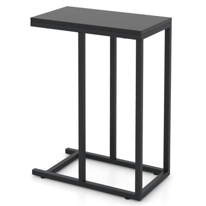 &#39;C&#39; Shaped Side Table for Sofa and Bed Sofa Side Table 64cm Metal Frame TV Tray Table Rustic Oak Black