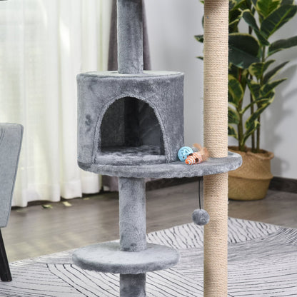 PawHut 3-Tier Deluxe Cat Activity Tree w/ Scratching Posts Ear Perch House Platform Play Ball Plush Fun Toys Exercise Rest Relax Climb Grey