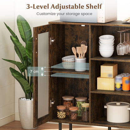 Cabinet Sideboard with Door Adjustable Shelf and Wine Holders-Rustic Brown