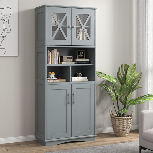 Tall Bathroom Floor Storage Cabinet with Acrylic Doors and 3 Cubes-Grey
