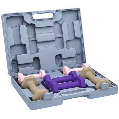 SPORTNOW 12kg Hex Dumbbells Set of 6, Hand Weights with Carry Case for Home Gym Strength Training, 2 x 1kg, 2 x 2kg, 2 x 3kg