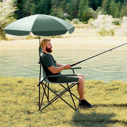 Camping Chair with Adjustable Umbrella and Portable Carrying Bag-Green