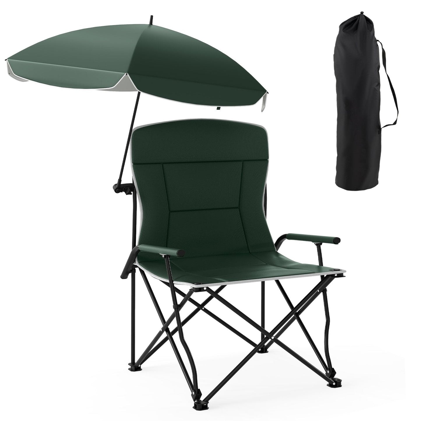 Camping Chair with Adjustable Umbrella and Portable Carrying Bag-Green