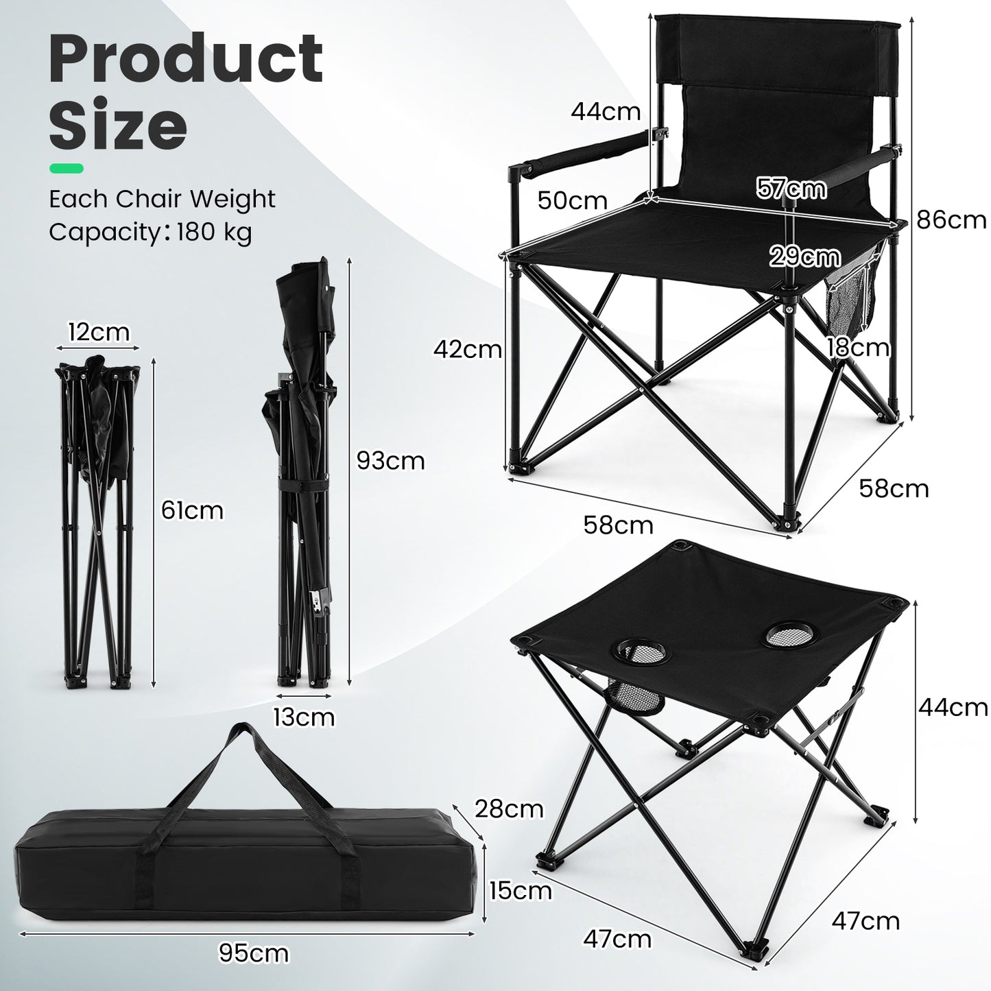 Outdoor Folding Camping Chairs and Table Set-Black