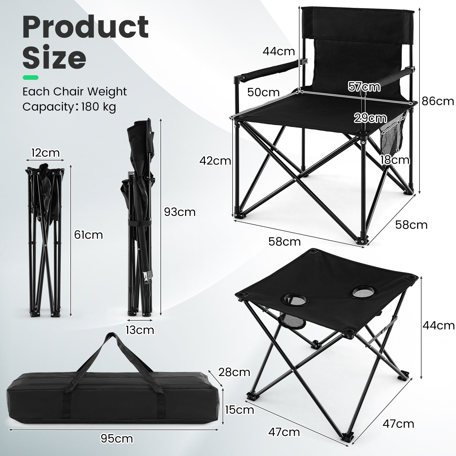 Outdoor Folding Camping Chairs and Table Set-Black