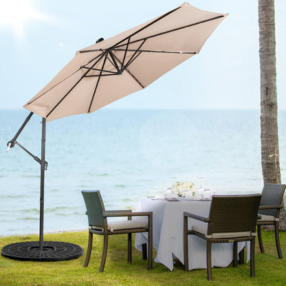 10 ft Cantilever Umbrella with 32 Solar-Powered LED Lights for Backyard Poolside Market-Beige