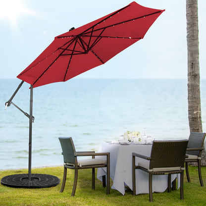 10 ft Cantilever Umbrella with 32 Solar-Powered LED Lights for Backyard Poolside Market-Wine