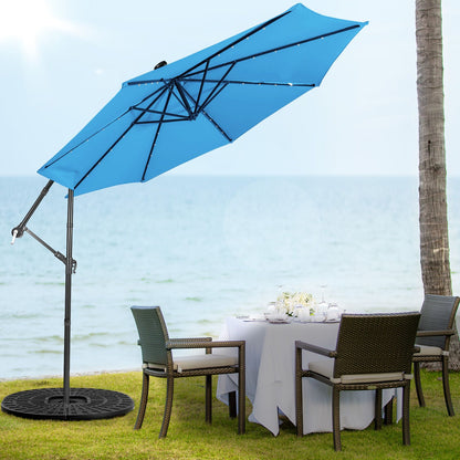 10 ft Cantilever Umbrella with 32 Solar-Powered LED Lights for Backyard Poolside Market-Blue