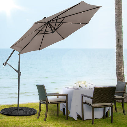 10 ft Cantilever Umbrella with 32 Solar-Powered LED Lights for Backyard Poolside Market-Coffee