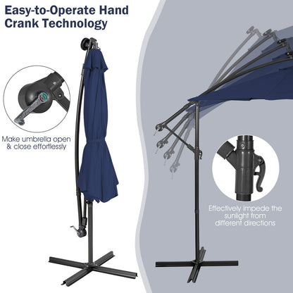 10 ft Cantilever Umbrella with 32 Solar-Powered LED Lights for Backyard Poolside Market-Navy