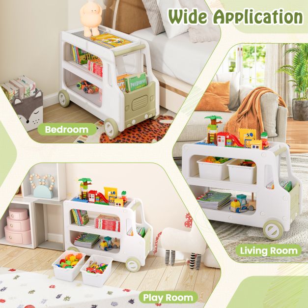 2 in 1 Car Shaped Toy Cabinet with Safe HDPE Frame and 2 Storage Baskets-White