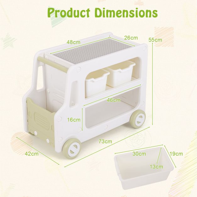 2 in 1 Car Shaped Toy Cabinet with Safe HDPE Frame and 2 Storage Baskets-White