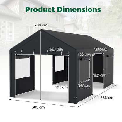Carport Heavy-Duty Car Canopy with Roll-Up Ventilated Windows-Dark Grey