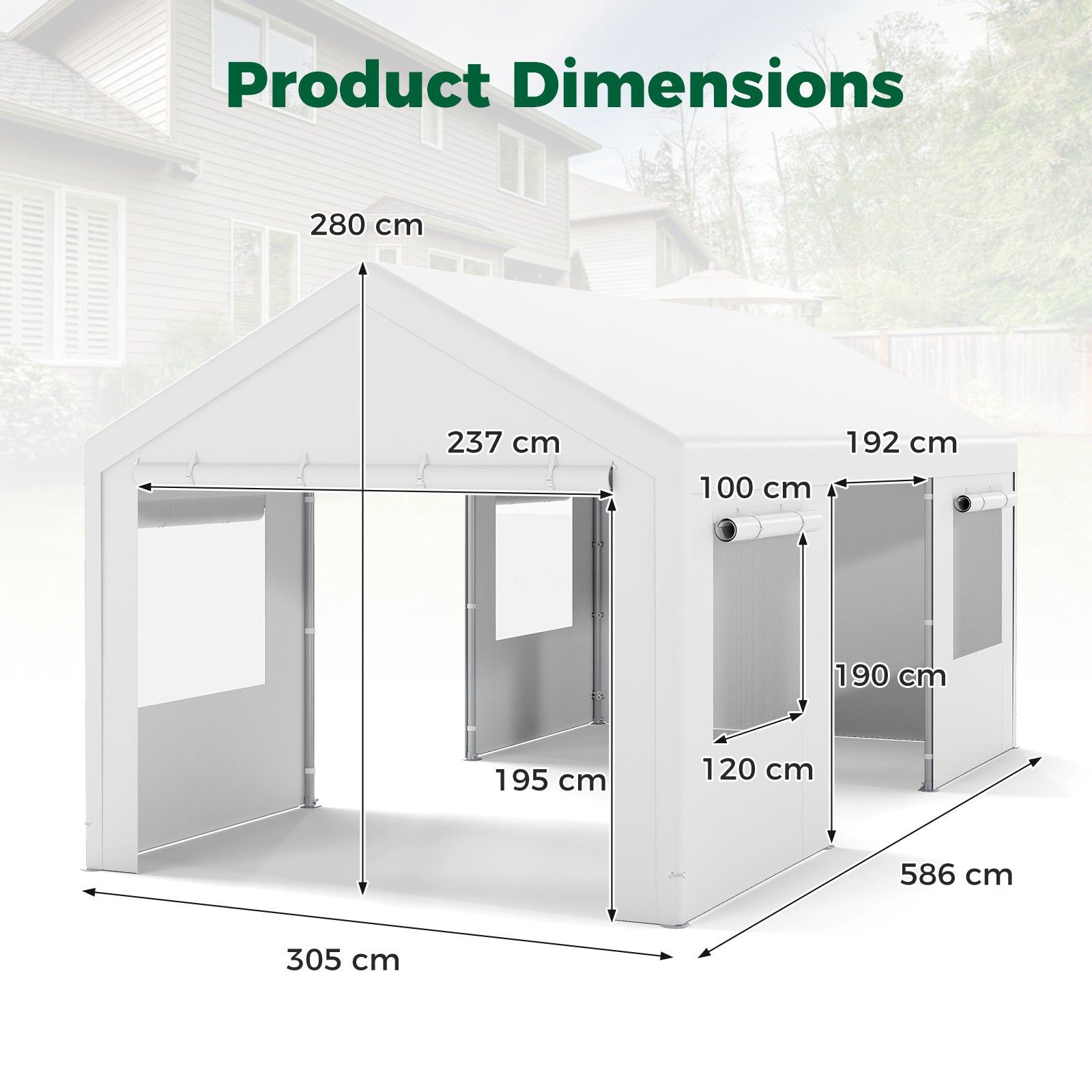 Carport Heavy-Duty Car Canopy with Roll-Up Ventilated Windows-White