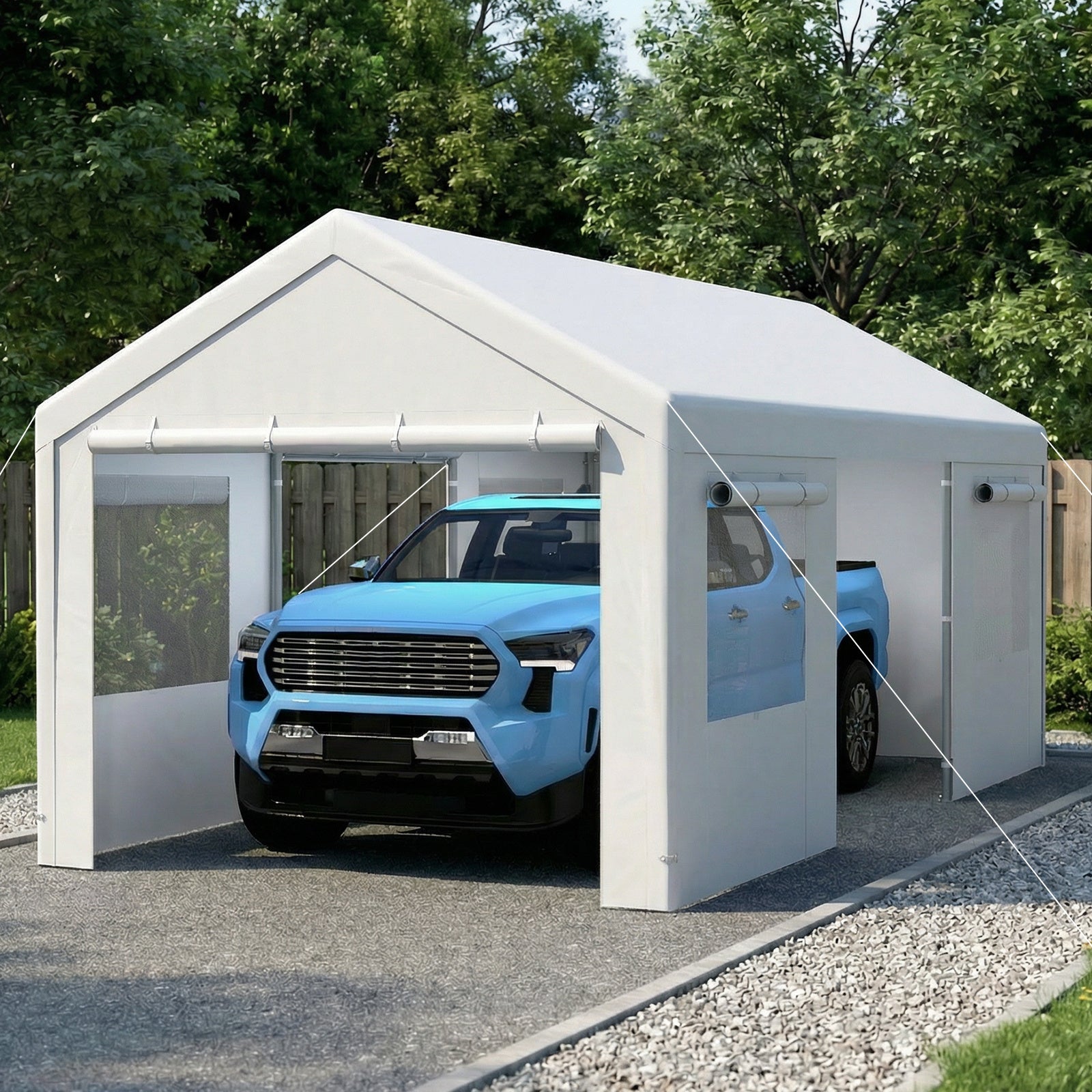 Carport Heavy-Duty Car Canopy with Roll-Up Ventilated Windows-White