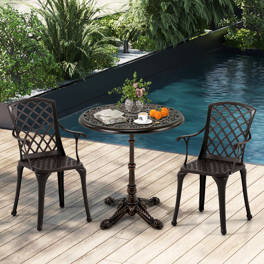 68CM Round Cast Aluminum Patio Bistro Table with Hollow Top-Copper