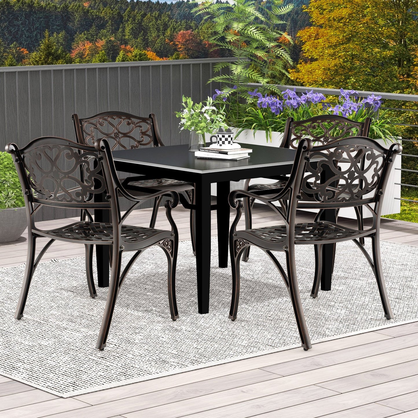 Cast Aluminum Patio Chairs Set of 2 with Armrests and Curved Seats-B