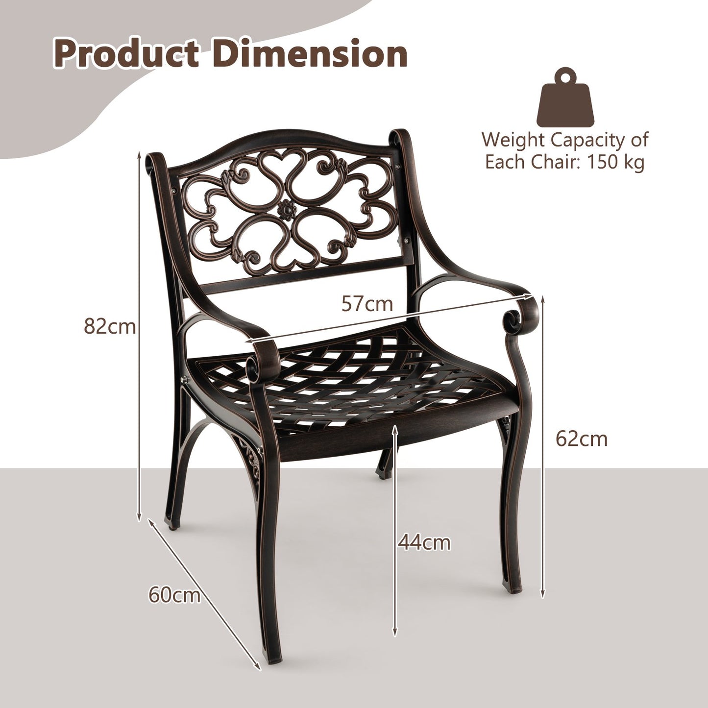 Cast Aluminum Patio Chairs Set of 2 with Armrests and Curved Seats-B