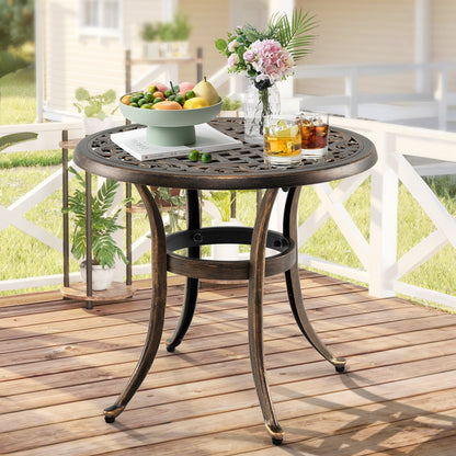 Cast Aluminum Patio Side Table with Floral Hollow-out Pattern-Bronze