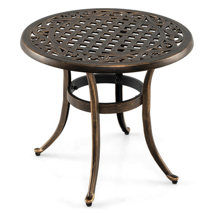 Cast Aluminum Patio Side Table with Floral Hollow-out Pattern-Bronze
