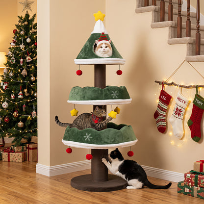 Cat Christmas Tree with Cozy Condo and Scratching Posts-Green