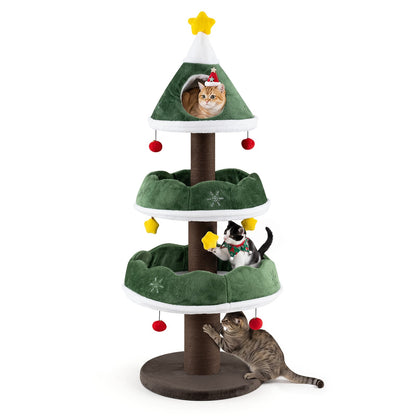 Cat Christmas Tree with Cozy Condo and Scratching Posts-Green