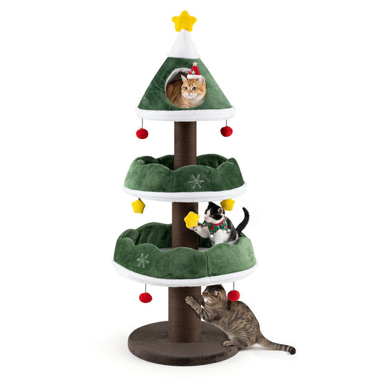 Cat Christmas Tree with Cozy Condo and Scratching Posts-Green