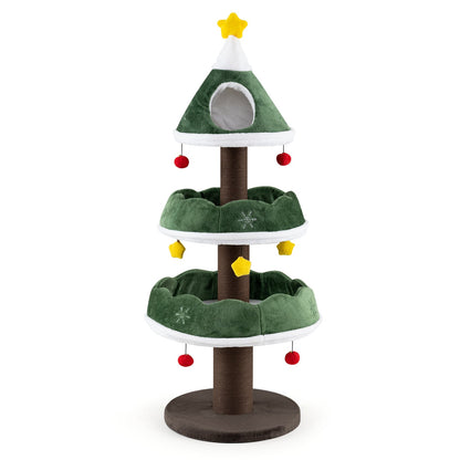 Cat Christmas Tree with Cozy Condo and Scratching Posts-Green