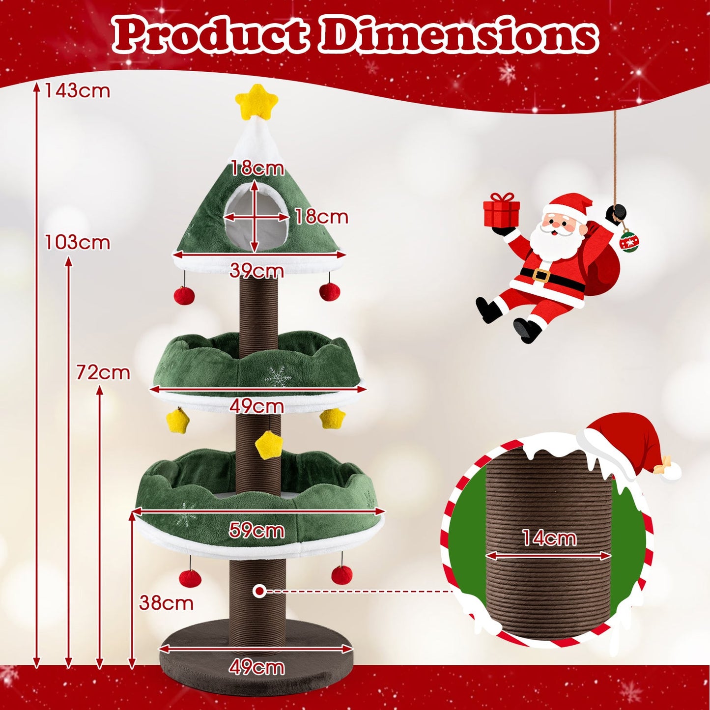Cat Christmas Tree with Cozy Condo and Scratching Posts-Green