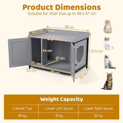 Cat Litter Box Enclosure with 2 Barn Doors Metal Legs and Side Entrance-Grey