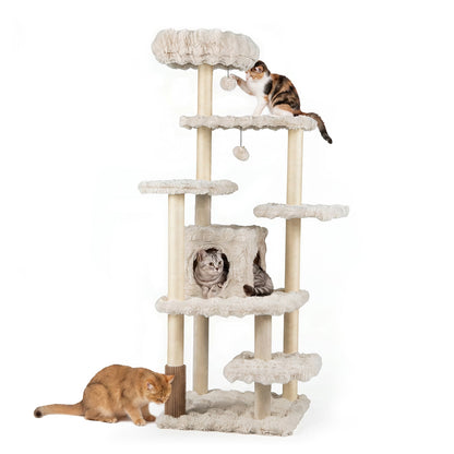 Cat Tree with Sisal Scratching Posts and Platform for Indoor Cats-Beige