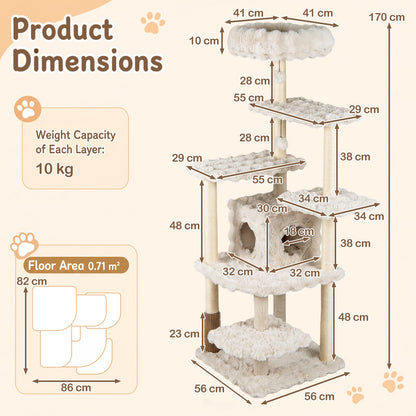 Cat Tree with Sisal Scratching Posts and Platform for Indoor Cats-Beige