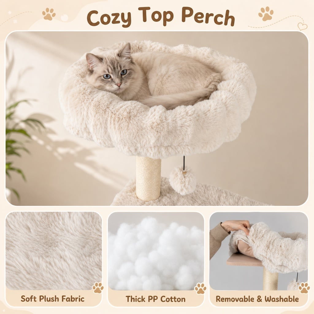 Cat Tree with Sisal Scratching Posts and Platform for Indoor Cats-Beige