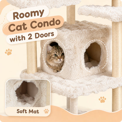 Cat Tree with Sisal Scratching Posts and Platform for Indoor Cats-Beige