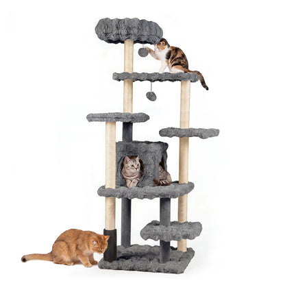 Cat Tree with Sisal Scratching Posts and Platform for Indoor Cats-Grey