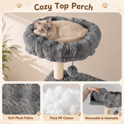 Cat Tree with Sisal Scratching Posts and Platform for Indoor Cats-Grey