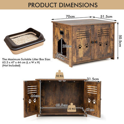 Cat Litter Box Enclosure with Double Louvered Doors, Side Entrance-Rustic Brown