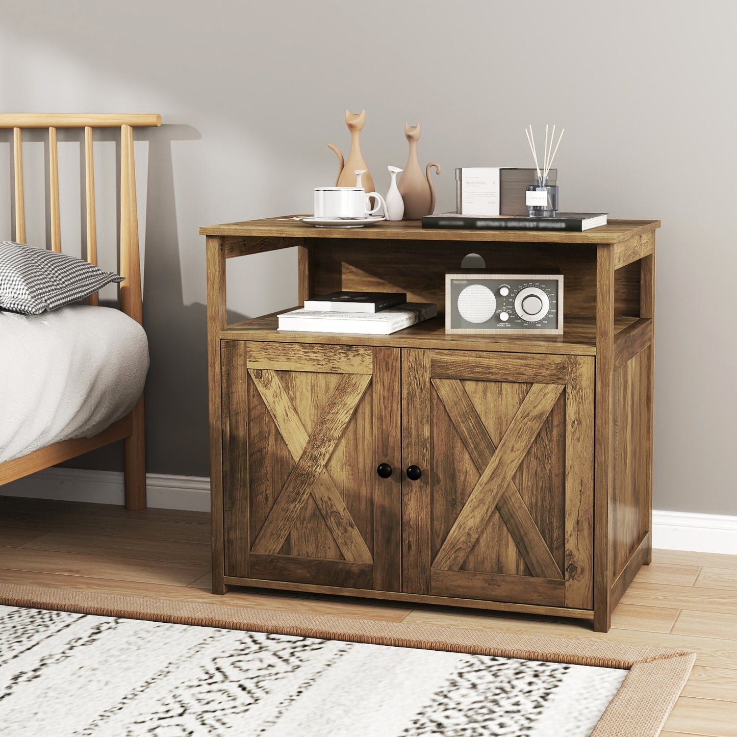 Cat Litter Box Enclosure with Doors and Side Entrance-Oak