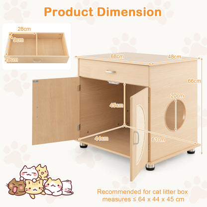 Cat Litter Box Enclosure with Sisal Scratching Doors and Drawer-Natural