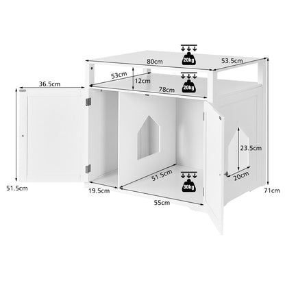 Cat Litter Box Enclosure with Adjustable and Removable Divider-White