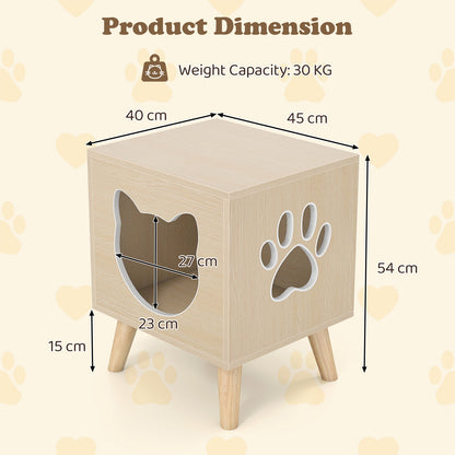 Cat Litter Box Enclosure with Rubber Wood Legs and Detachable Top