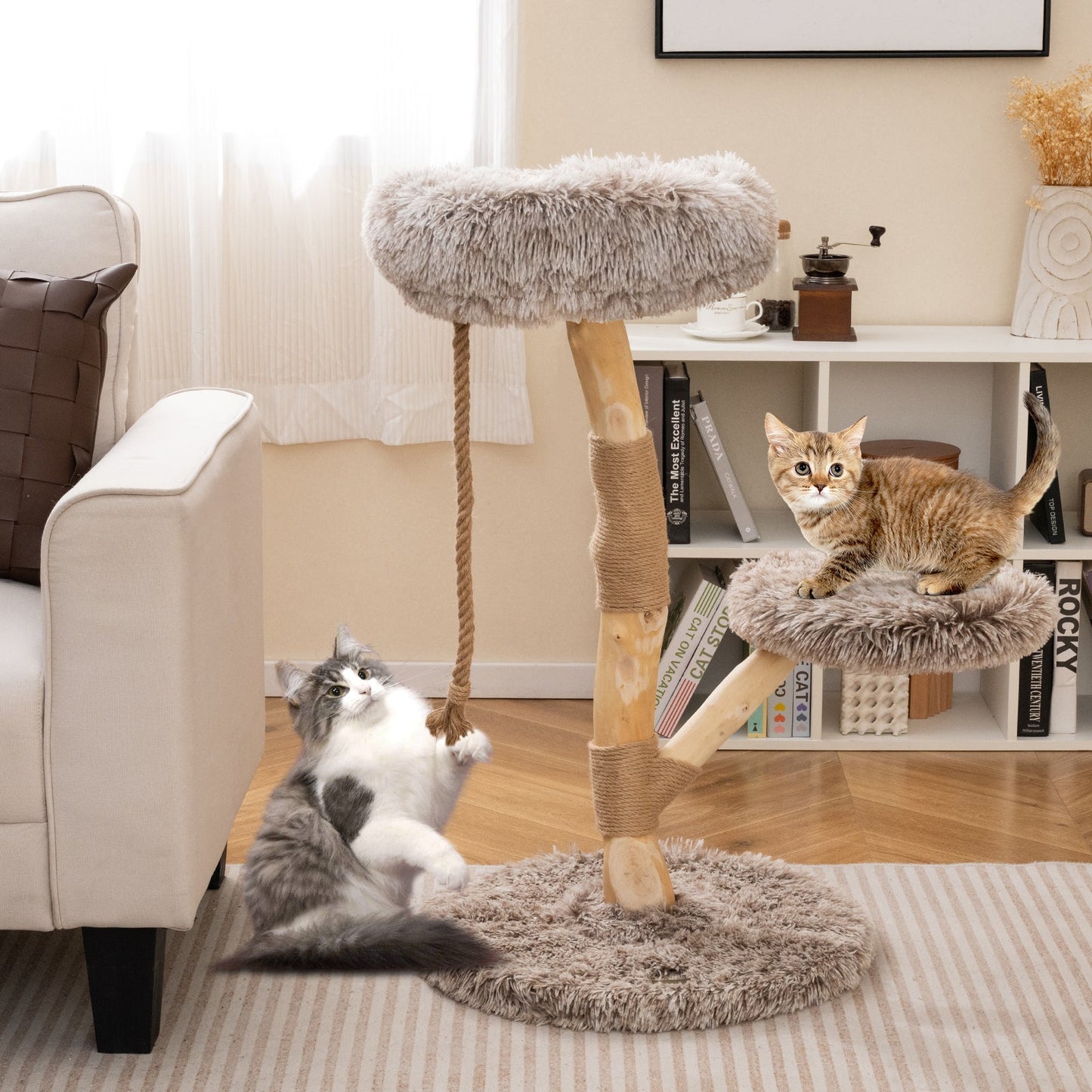 90CM Modern Wooden Cat Tree Tower with Perch for Indoor Use-Grey