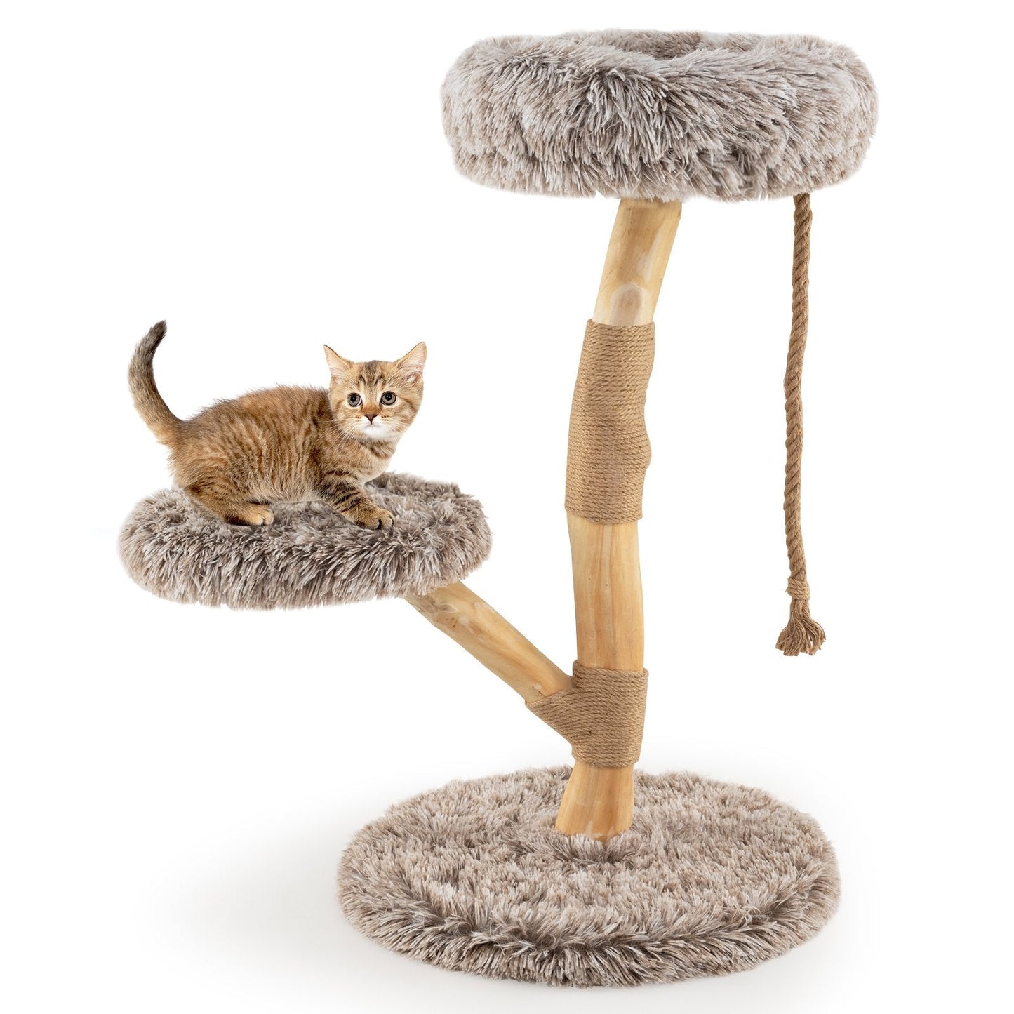 90CM Modern Wooden Cat Tree Tower with Perch for Indoor Use-Grey