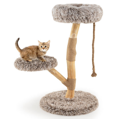90CM Modern Wooden Cat Tree Tower with Perch for Indoor Use-Grey