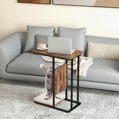 Cat Tree and End Table with Scratching Board and Cushion-Rustic Brown