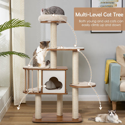 Cat Tree for Indoor Cats with Padded Plush Perch-Brown