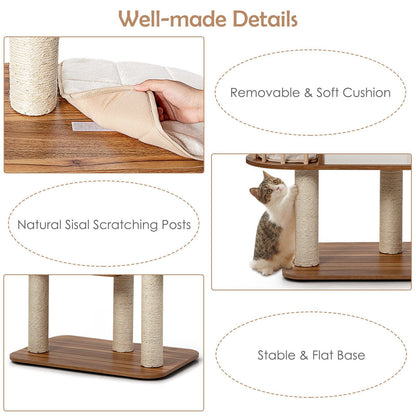 Cat Tree for Indoor Cats with Padded Plush Perch-Brown
