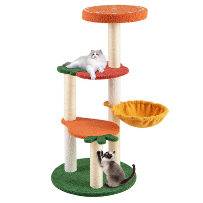 Multi-level Cat Tree with Fruit-shaped Platforms and Rotatable Side Basket-Multicolor